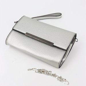 Leather Wristlet Clutch/Crossbody Purse - Silver
